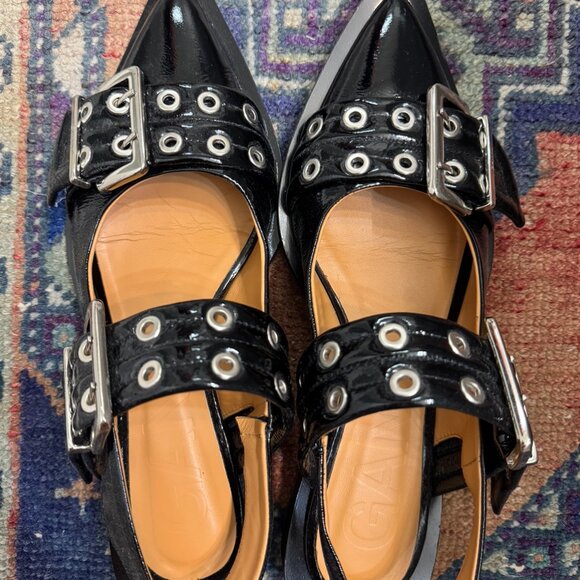 Ganni Feminine Buckle Ballerinas in Black Size 39 - Picture 2 of 4